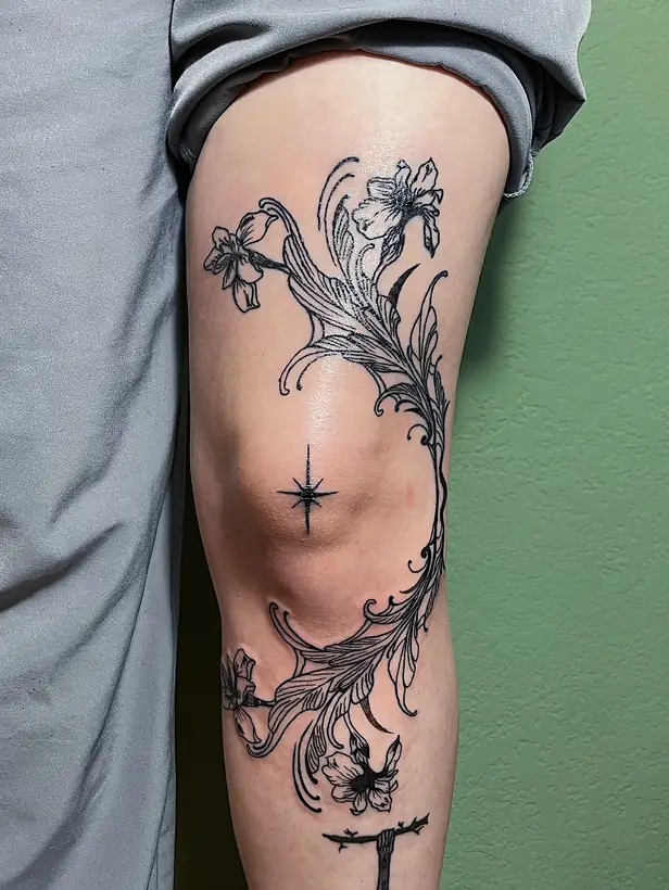 moldura floral, joelho